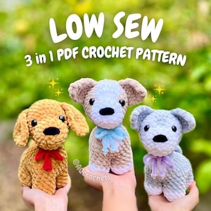 WZÓR PDF na szydełkowe stojące szczeniaki 3 w 1 (wzór na szydełkowe psy, wzór na szydełkowe corgi, wzór na szydełkowe golden retrievery, wzór na szydełkowe husky)