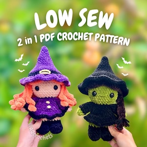 Patrón de ganchillo de bruja de costura baja (patrón de ganchillo de bruja, patrón de ganchillo de Halloween, amigurumi de Halloween, bruja amigurumi, muñeca de ganchillo de bruja)
