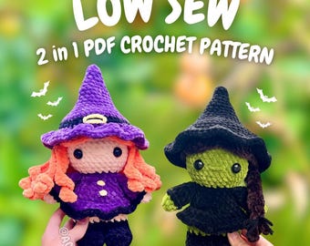Low Sew Witch Crochet Pattern (witch crochet pattern, halloween crochet pattern, halloween amigurumi, amigurumi witch, witch crochet doll)