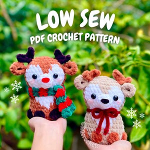 Low Sew Sitting Reindeer Crochet Pattern (christmas reindeer pattern, christmas crochet pattern, amigurumi reindeer, deer crochet pattern)