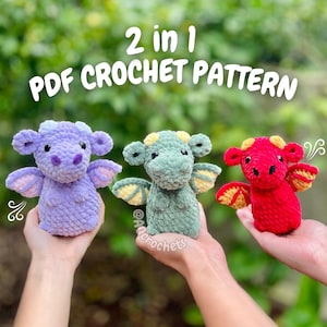 Baby Dragon Crochet Pattern (crochet dragon pattern, amigurumi dragon pattern, low sew dragon pattern, fantasy crochet pattern, cute dragon)