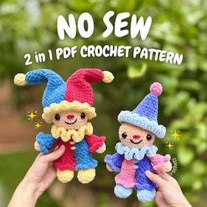 No Sew Clown and Jester Crochet Pattern (clown crochet pattern, jester crochet pattern, no sew halloween crochet pattern)
