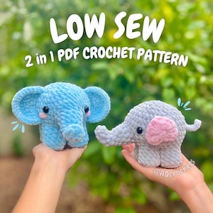 Virkmönster för elefantunge (virkat elefantmönster, amigurumi-elefantmönster, elefantmönster med låg söm, virkmönster för djurunge)