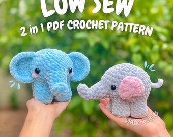 Baby Elephant Crochet Pattern (crochet elephant pattern, amigurumi elephant pattern, low sew elephant pattern, baby animal crochet pattern )