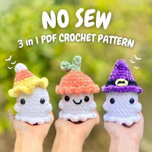 No Sew MINI Ghosts Wearing Hats 4-in-1 pdf-PATROON - serie 1 (geen naai-spookhaakpatroon, geen halloween-haakpatroon)