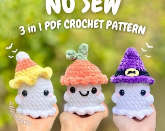 No Sew MINI Ghosts Wearing Hats 4 in 1 PDF PATTERN - Series 1 (no sew ghost crochet pattern, no sew halloween crochet pattern)