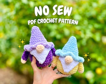 No Sew Gnome Crochet Pattern (no sew crochet pattern, crochet gnome pattern, amigurumi gnome pattern, summer spring crochet pattern)