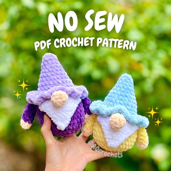 No Sew Gnome Crochet Pattern (no sew crochet pattern, crochet gnome pattern, amigurumi gnome pattern, summer spring crochet pattern)