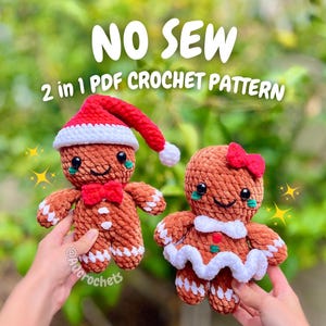 No Sew Gingerbread Man and Woman-haakpatroon (geen naai-kerst-haakpatroon, gingerbread man-haakpatroon, amigurumi-peperkoek)