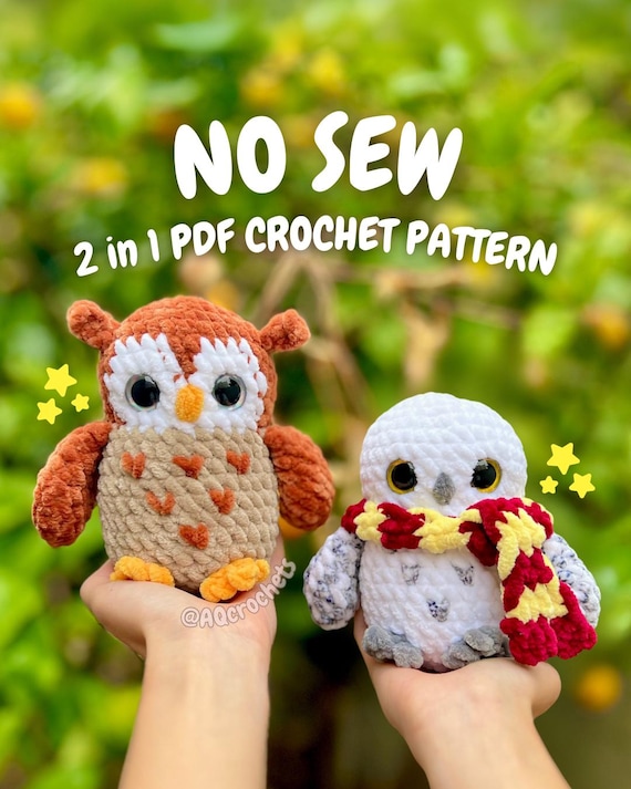 No Sew Owls Crochet Pattern (2 in 1 crochet owl pattern, snowy owl crochet pattern, amigurumi owl, no sew crochet pattern)