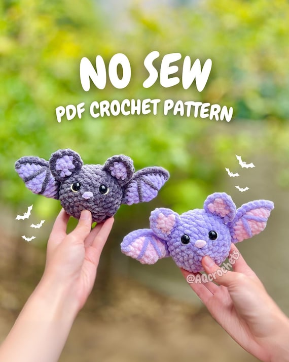No Sew Bat Crochet Pattern (no sew halloween crochet pattern, halloween pattern, amigurumi bat pattern, no sew crochet bat pattern)