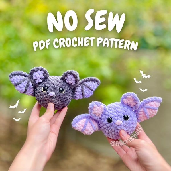No Sew Bat Crochet Pattern (no sew halloween crochet pattern, halloween pattern, amigurumi bat pattern, no sew crochet bat pattern)