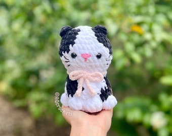 Handmade Black and White Cat Crochet Plush, Crochet Cat Plushie, Black Cat Crochet Plushie, Tuxedo Cat Plush - ready to ship!