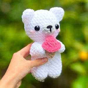 bear crochet pattern, amigurumi bear, panda crochet pattern, amigurumi panda, polar bear crochet pattern, amigurumi panda bear, low sew crochet pattern, bears holding things crochet pattern, crochet bear holding bee, crochet panda holding bamboo, crochet polar bear holding ice cream, cute bear pattern