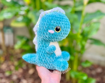 Handmade Turquoise Dinosaur Crochet Plush, Crochet Dinosaur Stuffed Animal, Crochet Chubby Blue Dinosaur Plushie - ready to ship!