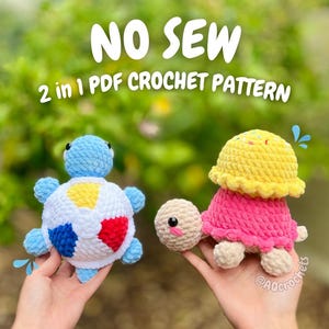 No Sew Summer Turtles Crochet Pattern (no sew crochet pattern, crochet turtle pattern, ice cream turtle crochet pattern, beach ball turtle)