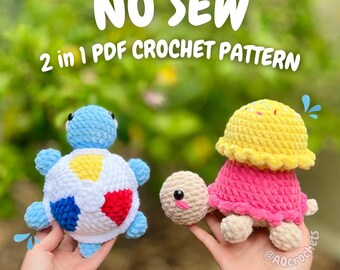 Patrón de crochet de tortugas de verano sin costura (patrón de crochet sin costura, patrón de tortuga de crochet, patrón de crochet de tortuga de helado, tortuga de pelota de playa)