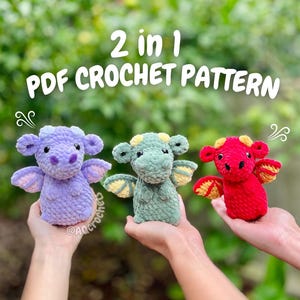 Baby Dragon Crochet Pattern (crochet dragon pattern, amigurumi dragon pattern, low sew dragon pattern, fantasy crochet pattern, cute dragon)