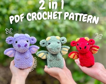 Baby Dragon Crochet Pattern (crochet dragon pattern, amigurumi dragon pattern, low sew dragon pattern, fantasy crochet pattern, cute dragon)
