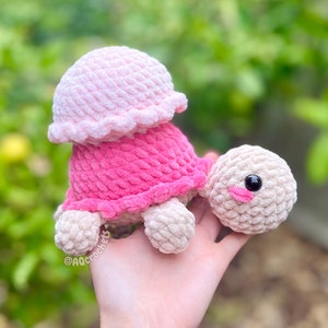 Handmade Crochet Pink Ice Cream Turtle Plushie, Crochet Turtle Stuffed Animal, Amigurumi Turtle Plush, Turtle Crochet Plush - ready to ship!