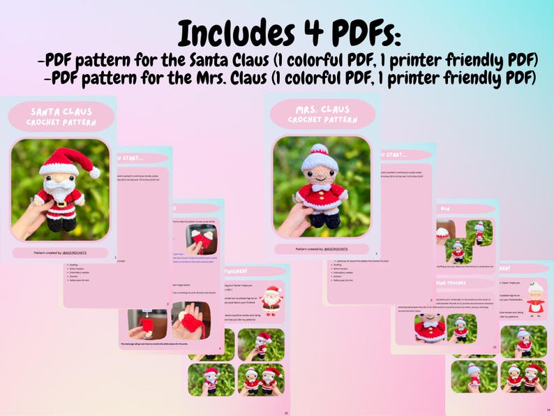 santa crochet pattern, christmas crochet pattern, holiday crochet pattern, christmas plush, crochet santa, crochet christmas pattern, cute christmas, xmas crochet pattern, crochet xmas, mrs. claus crochet pattern, amigurumi santa