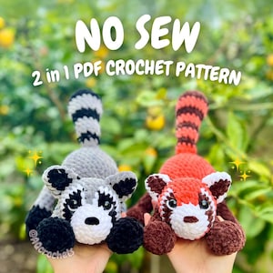 No Sew Raccoon and Red Panda Crochet Pattern (raccoon crochet pattern, red panda crochet pattern, no sew crochet pattern, amigurumi raccoon)