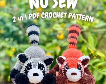 No Sew Raccoon and Red Panda Crochet Pattern (raccoon crochet pattern, red panda crochet pattern, no sew crochet pattern, amigurumi raccoon)