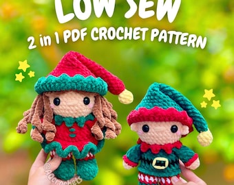 Low Sew Elf Crochet Pattern (elf crochet pattern, low sew christmas crochet pattern, amigurumi christmas pattern)