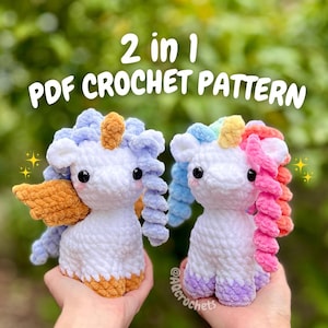 Unicorn and Pegasus Crochet Pattern (unicorn crochet pattern, amigurumi unicorn pattern, crochet pegasus pattern, amigurumi pegasus pattern)