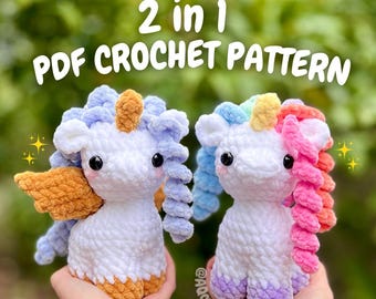 Unicorn and Pegasus Crochet Pattern (unicorn crochet pattern, amigurumi unicorn pattern, crochet pegasus pattern, amigurumi pegasus pattern)