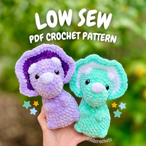 Low Sew Triceratops Crochet Pattern (triceratops crochet pattern, dinosaur crochet pattern, amigurumi dinosaur, amigurumi triceratops)