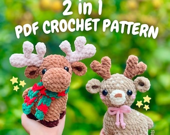 Standing Moose and Deer Crochet Pattern (moose crochet pattern, christmas crochet pattern, amigurumi moose, deer crochet pattern)