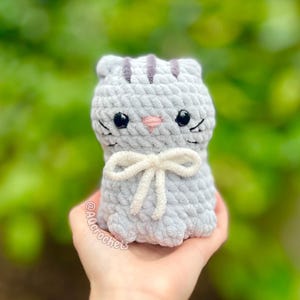 Handmade Gray Tabby Cat Crochet Plush, Crochet Cat Plushie, Crochet Tabby Cat Stuffed Animal, Gray Cat Crochet Plushie - ready to ship!
