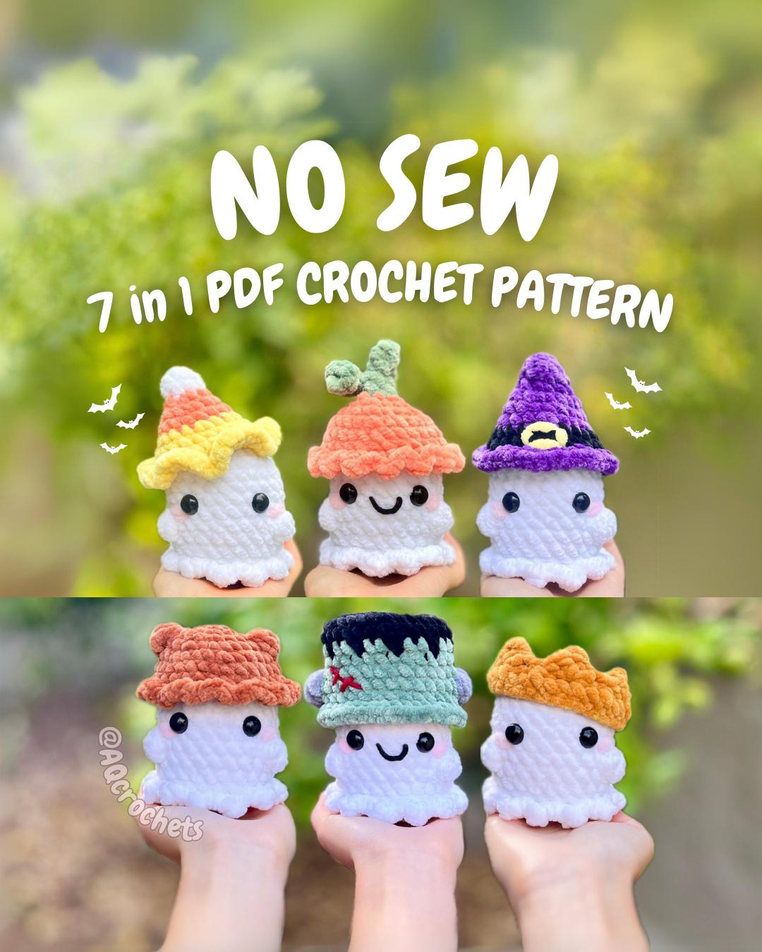 40 Crochet Witchy Stuff Patterns with Hats, Bats, and Ghosts 8 Mini Ghosts Wearing Hats 7 in 1 Pattern Bundle ( ghost