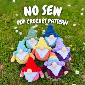 no sew crochet pattern, no sew gnome crochet pattern, amigurumi gnome pattern, gnome crochet pattern, cute gnome pattern, summer crochet pattern, spring crochet pattern, gnome plushie