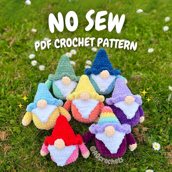 No Sew Gnome Crochet Pattern (no sew crochet pattern, crochet gnome pattern, amigurumi gnome pattern, summer spring crochet pattern)