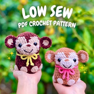 Low Sew Sitting Monkey Crochet Pattern (monkey crochet pattern, amigurumi monkey pattern, crochet monkey pattern)
