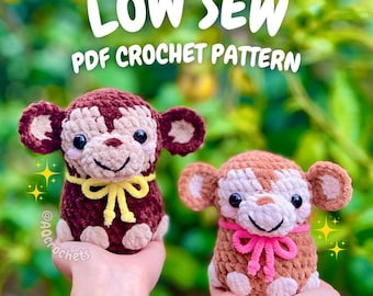 Low Sew sitzender Affe Häkelanleitung (Affenhäkelanleitung, Amigurumi Affen Muster, Affe gehäkelt)