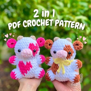 Schema all'uncinetto per mucca (schema all'uncinetto per mucca 2 in 1, schema all'uncinetto per mucca amigurumi, schema all'uncinetto per mucca a forma di cuore, schema all'uncinetto per San Valentino)