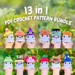 No Sew MINI Ghosts Wearing Hats 13 in 1 PATTERN BUNDLE (kein Geist häkeln, Halloween-Häkelanleitung nicht nähen, gehäkeltes Gespenst)