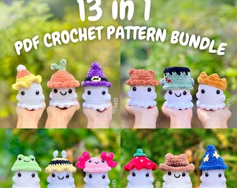 No Sew MINI Ghosts Wearing Hats 13 in 1 PATTERN BUNDLE (no sew ghost crochet pattern, no sew halloween crochet pattern, crochet ghost)