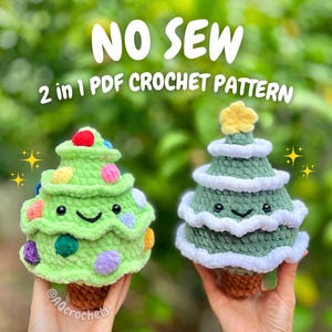 No Sew Christmas Tree Crochet Pattern (2 in 1 crochet christmas tree pattern, christmas crochet pattern, holiday no sew crochet pattern)