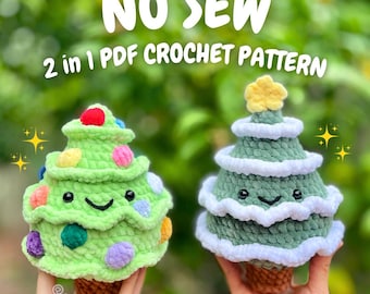No Sew Christmas Tree Crochet Pattern (2 in 1 crochet christmas tree pattern, christmas crochet pattern, holiday no sew crochet pattern)