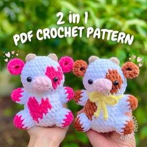 Baby Cow Crochet Pattern (2 in 1 crochet cow pattern, amigurumi cow pattern, heart cow crochet pattern, valentine's day crochet pattern)