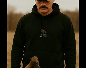 American Flag Cross Hoodie • Patriotic Christian Gift for Men • Firefighter Hoodie