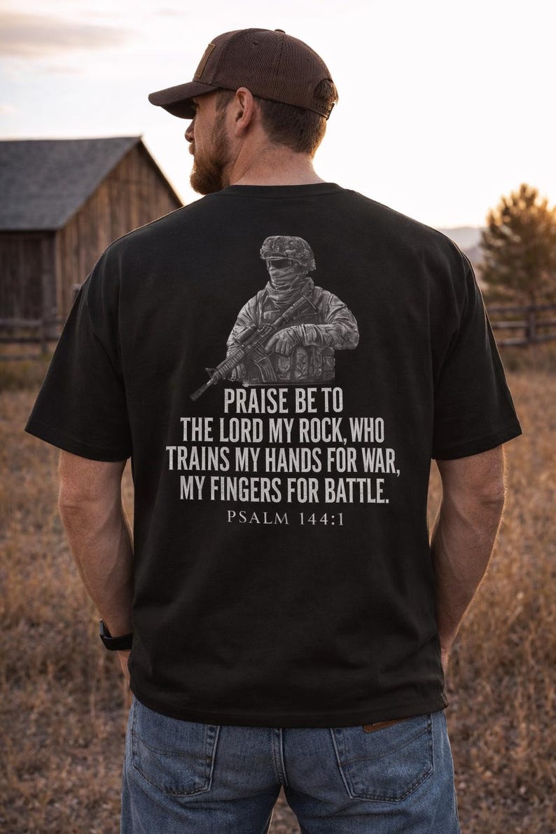 Psalm 144:1 Warrior T-shirt, Christian Faith Military Apparel, God ...