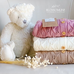 Sweater for girls. Fall Cardigan for baby. Pink, cream and brown soft knitted cardigan for toddler. Girls winter sweater. Fall toddler Coat