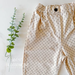 FINAL SALE! Limited Stock! Toddler cotton pant. Pant for spring. Beige pant with elastic and button. Polka dot cotton pants for baby Girl
