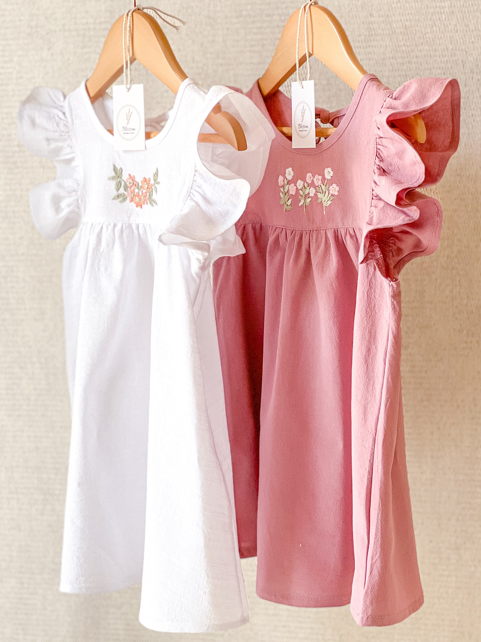 Girls Summer Linen Dress, Hand Embroidered Spring Dress, Floral Design ...