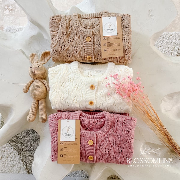 Sweater for girls. Spring Cardigan for baby. Pink cream and brown soft knitted cardigan for toddler. Girls Easter sweater. Fall Spring Coat